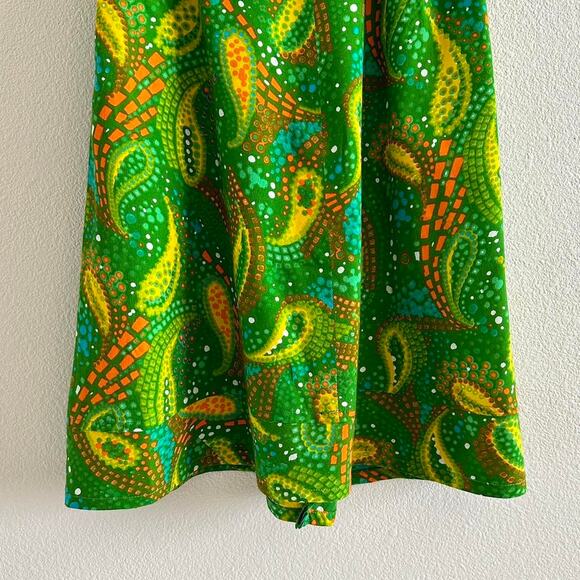 handmade bright green yellow paisley loud print cami mini dress - Picture 7 of 10